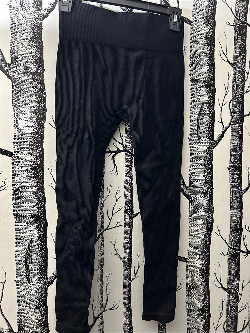 Women’s Medium Black Ribbed Leggings - thick waistband